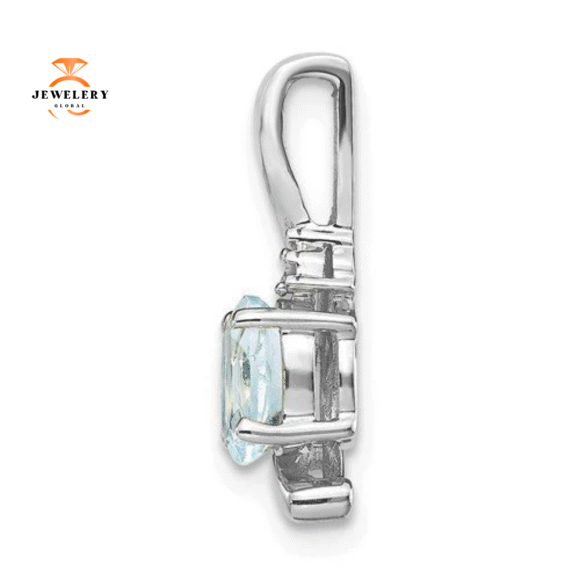 14KT GOLD 0.40 CT OVAL AQUAMARINE & DIAMOND PENDANT - Image 2