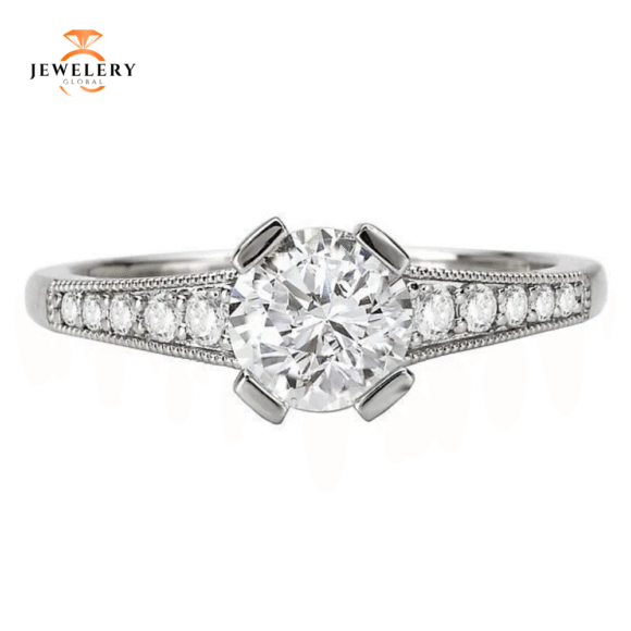 14KT 1/6 CTW DIAMOND TAPERED MILGRAIN VINTAGE SETTING FOR 1CT ROUND - Image 2