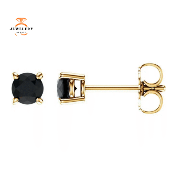 14KT Gold 1/2 CTW Round Black Diamond Stud Earrings - Image 2