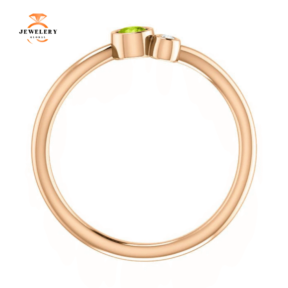 14KT GOLD 0.13 CT PERIDOT & 0.02 CTW DIAMOND BEZEL-SET 2 STONE RING - Image 2