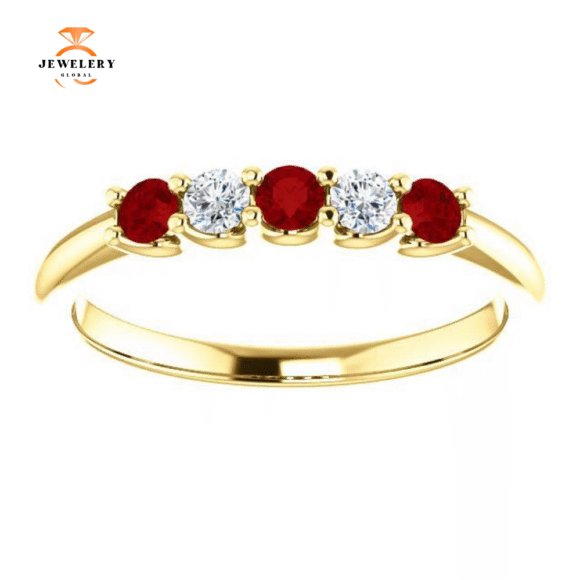 14KT GOLD 0.27 CTW RUBY & 0.12 CTW DIAMOND 5 STONE BAND - Image 7