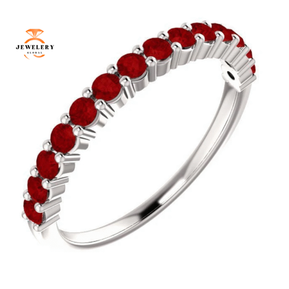 14KT GOLD 0.56 CTW 14 ROUND RUBY SHARED PRONG RING