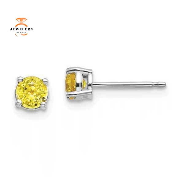 14KT GOLD 0.70 CTW ROUND YELLOW SAPPHIRE STUD EARRINGS