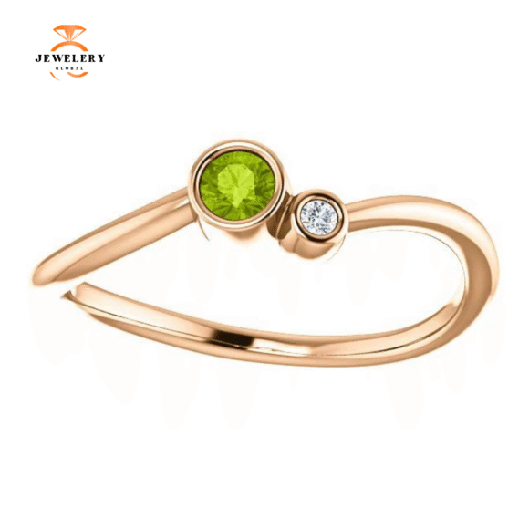 14KT GOLD 0.13 CT PERIDOT & 0.02 CTW DIAMOND BEZEL-SET 2 STONE RING - Image 3