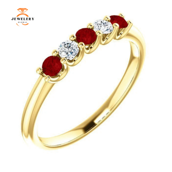 14KT GOLD 0.27 CTW RUBY & 0.12 CTW DIAMOND 5 STONE BAND - Image 8