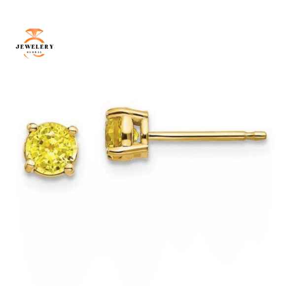 14KT GOLD 0.70 CTW ROUND YELLOW SAPPHIRE STUD EARRINGS - Image 2
