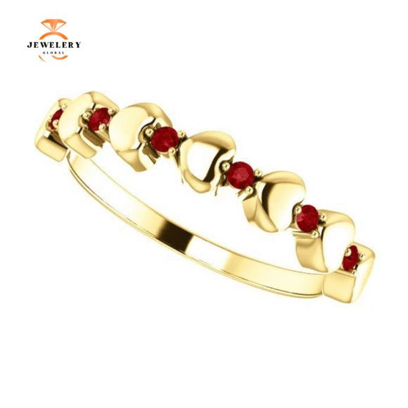 14KT GOLD .12 CTW RUBY STACKABLE HEART RING - Image 7