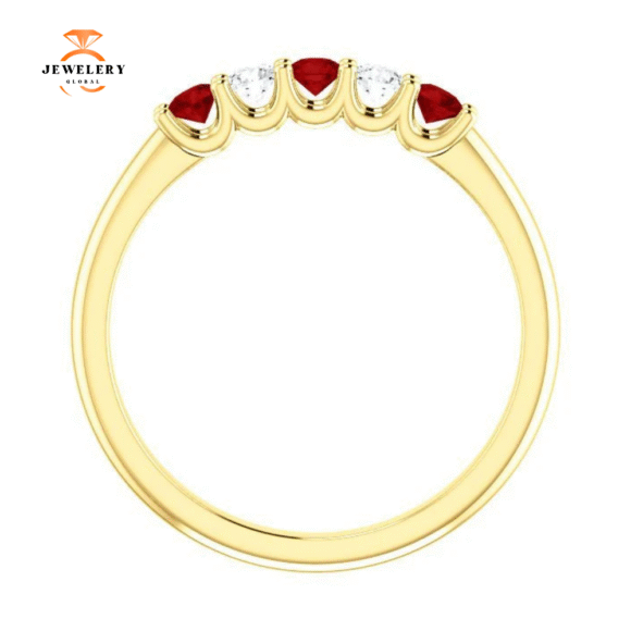 14KT GOLD 0.27 CTW RUBY & 0.12 CTW DIAMOND 5 STONE BAND - Image 9