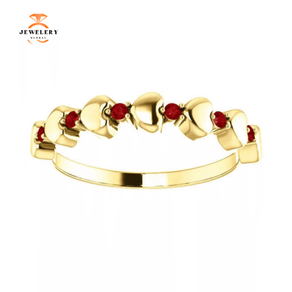 14KT GOLD .12 CTW RUBY STACKABLE HEART RING - Image 8