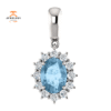 14KT GOLD 1.60 CT SWISS BLUE TOPAZ & 1/3 CTW DIAMOND OVAL HALO PENDANT