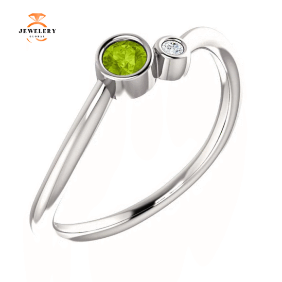 14KT GOLD 0.13 CT PERIDOT & 0.02 CTW DIAMOND BEZEL-SET 2 STONE RING - Image 9