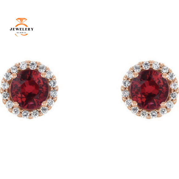 14KT GOLD 0.70 CTW RUBY & 0.14 CTW DIAMOND HALO EARRINGS - Image 5