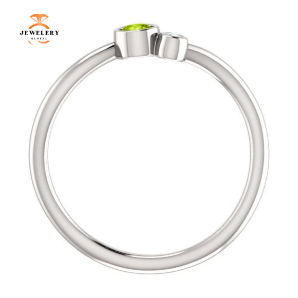 14KT GOLD 0.13 CT PERIDOT & 0.02 CTW DIAMOND BEZEL-SET 2 STONE RING - Image 10