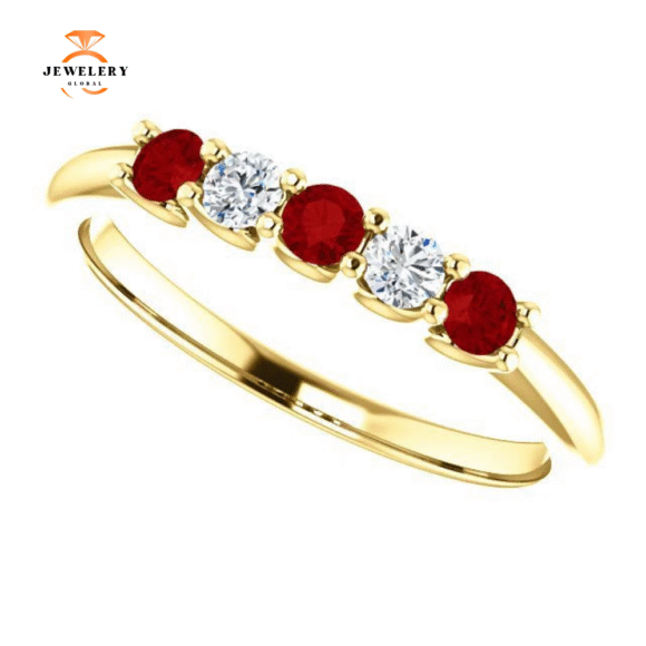 14KT GOLD 0.27 CTW RUBY & 0.12 CTW DIAMOND 5 STONE BAND - Image 11