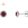 14KT GOLD 0.70 CTW RUBY & 0.14 CTW DIAMOND HALO EARRINGS