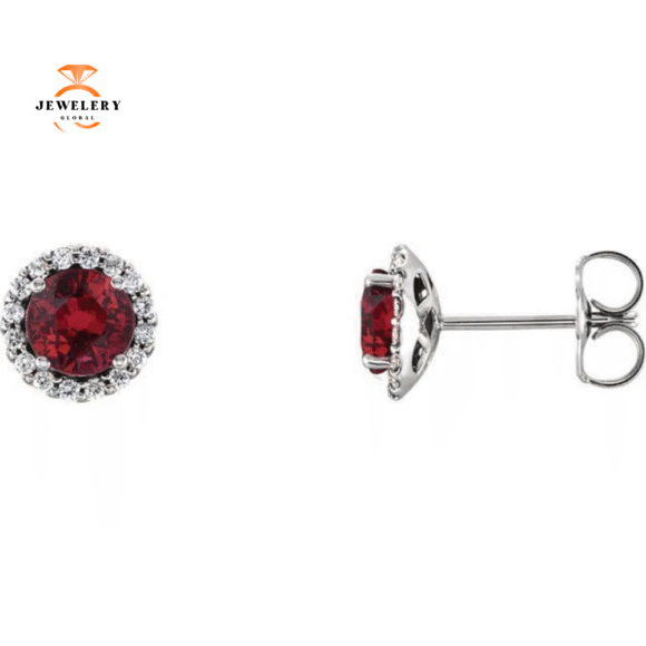 14KT GOLD 0.70 CTW RUBY & 0.14 CTW DIAMOND HALO EARRINGS