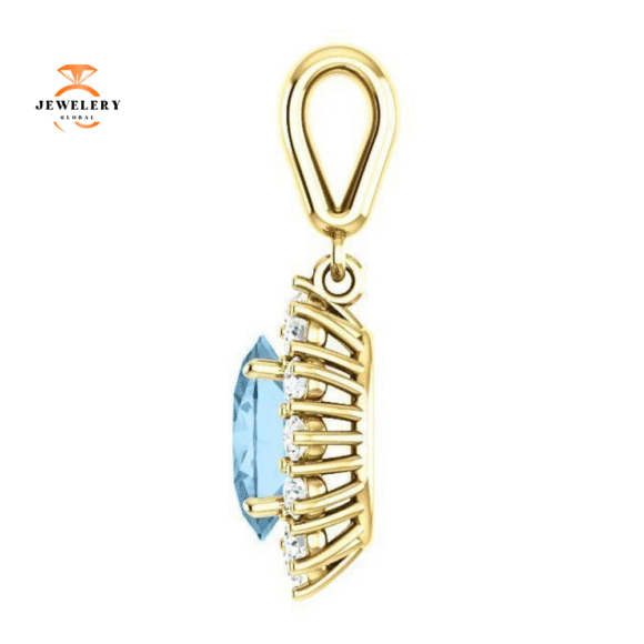 14KT GOLD 1.60 CT SWISS BLUE TOPAZ & 1/3 CTW DIAMOND OVAL HALO PENDANT - Image 5