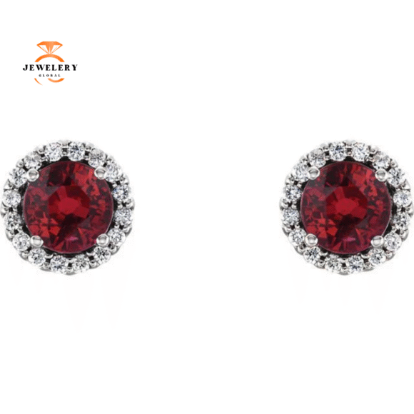14KT GOLD 0.70 CTW RUBY & 0.14 CTW DIAMOND HALO EARRINGS - Image 2