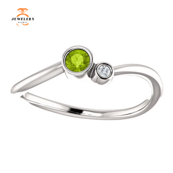 14KT GOLD 0.13 CT PERIDOT & 0.02 CTW DIAMOND BEZEL-SET 2 STONE RING - Image 11