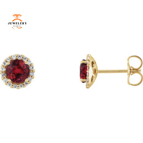 14KT GOLD 0.70 CTW RUBY & 0.14 CTW DIAMOND HALO EARRINGS - Image 3