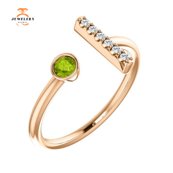 14KT GOLD .13 CT PERIDOT & .05 CTW DIAMOND BEZEL BAR RING - Image 5