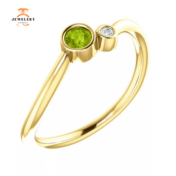 14KT GOLD 0.13 CT PERIDOT & 0.02 CTW DIAMOND BEZEL-SET 2 STONE RING - Image 7