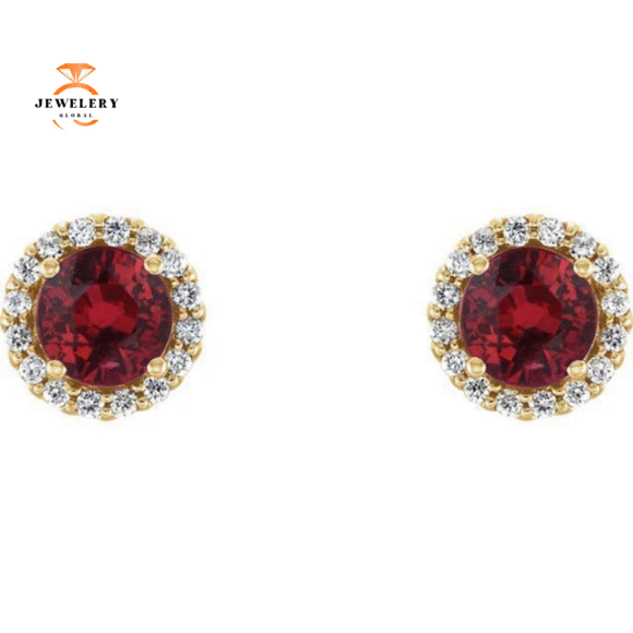 14KT GOLD 0.70 CTW RUBY & 0.14 CTW DIAMOND HALO EARRINGS - Image 4
