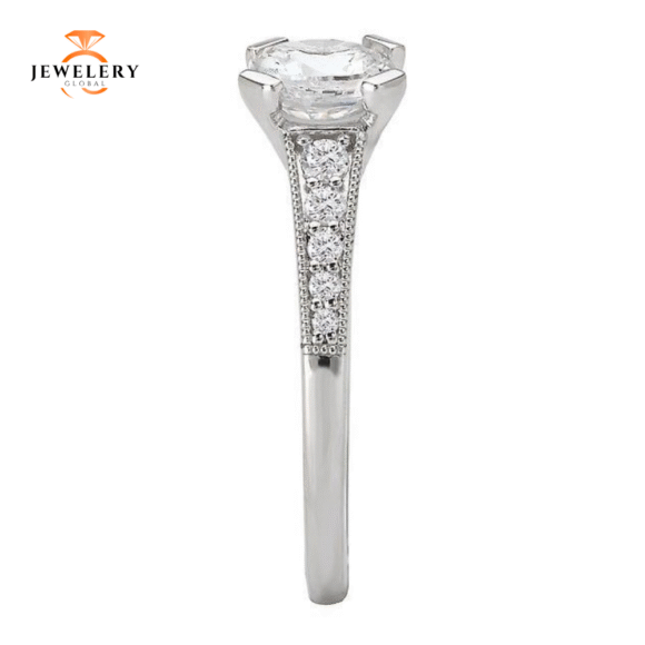 14KT 1/6 CTW DIAMOND TAPERED MILGRAIN VINTAGE SETTING FOR 1CT ROUND - Image 3