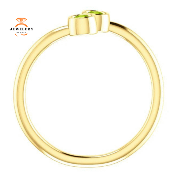 14KT GOLD 1/4 CTW ROUND PERIDOT 2 STONE RING - Image 6