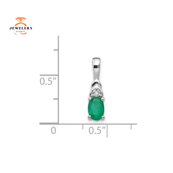 14KT Gold Oval Emerald and Diamond Pendant - Image 3