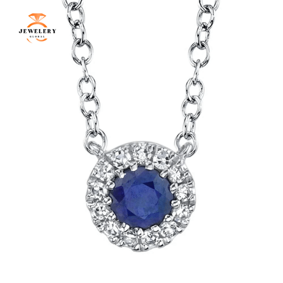 14KT GOLD 0.14 CT SAPPHIRE & .04 CTW DIAMOND HALO NECKLACE - Image 9