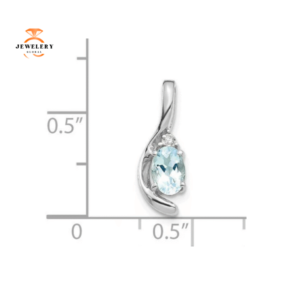 14KT GOLD 0.40 CT OVAL AQUAMARINE & DIAMOND PENDANT - Image 3