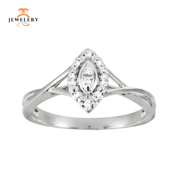 10KT WHITE GOLD DIAMOND MARQUISE SHAPE HALO RING