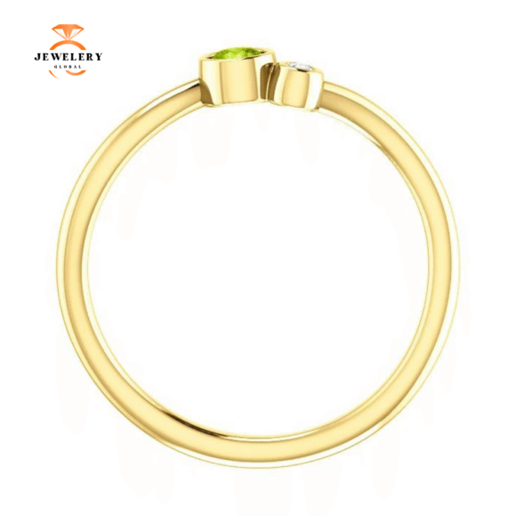 14KT GOLD 0.13 CT PERIDOT & 0.02 CTW DIAMOND BEZEL-SET 2 STONE RING - Image 6
