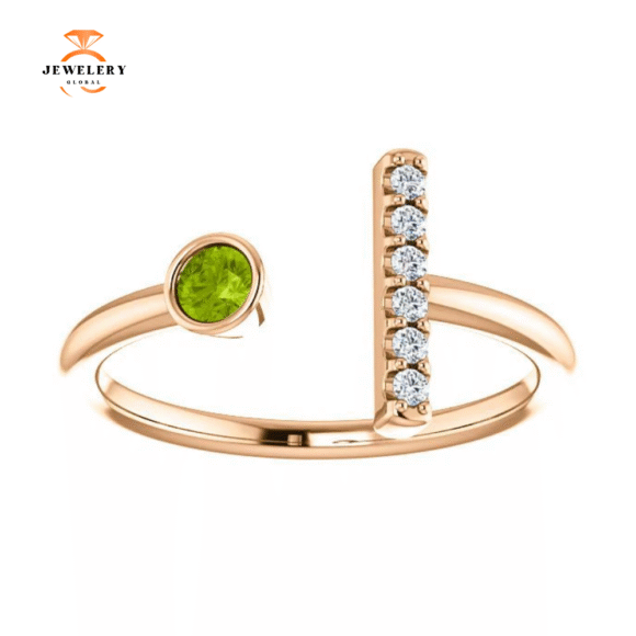 14KT GOLD .13 CT PERIDOT & .05 CTW DIAMOND BEZEL BAR RING - Image 7