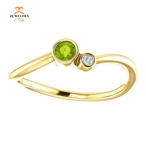 14KT GOLD 0.13 CT PERIDOT & 0.02 CTW DIAMOND BEZEL-SET 2 STONE RING - Image 5