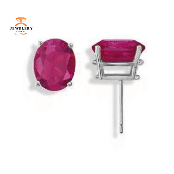 14KT GOLD 1.20 CTW OVAL RUBY STUD EARRINGS