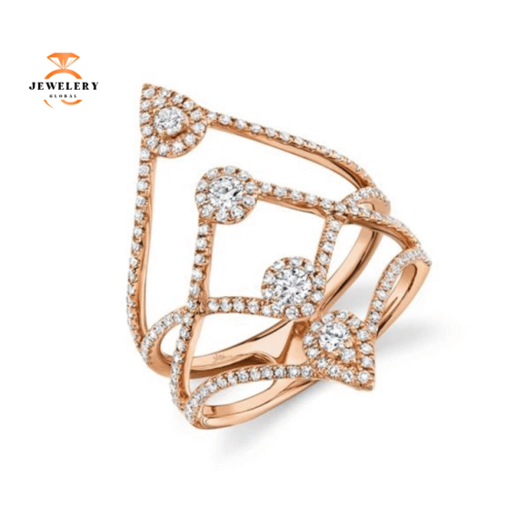 14KT Gold 0.71 CTW Diamond Fancy 4 Row Ring