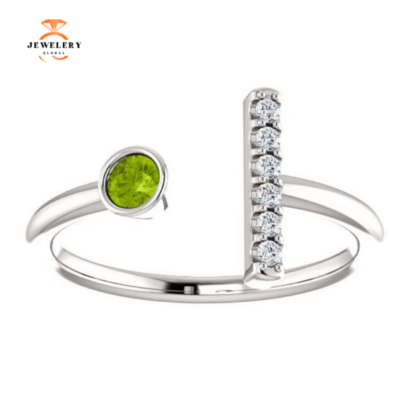 14KT GOLD .13 CT PERIDOT & .05 CTW DIAMOND BEZEL BAR RING - Image 11