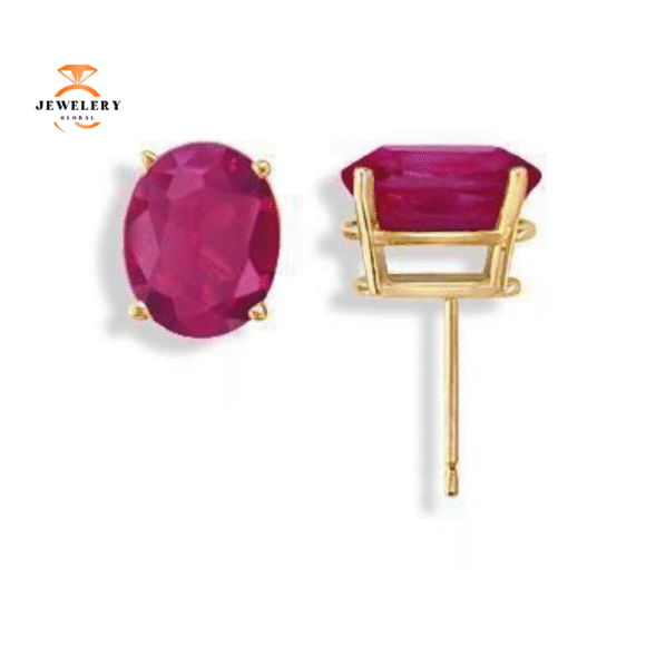 14KT GOLD 1.20 CTW OVAL RUBY STUD EARRINGS - Image 2