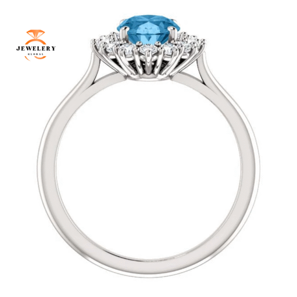 14KT GOLD 1.60 CT SWISS BLUE TOPAZ & 3/8 CTW DIAMOND OVAL HALO RING - Image 6