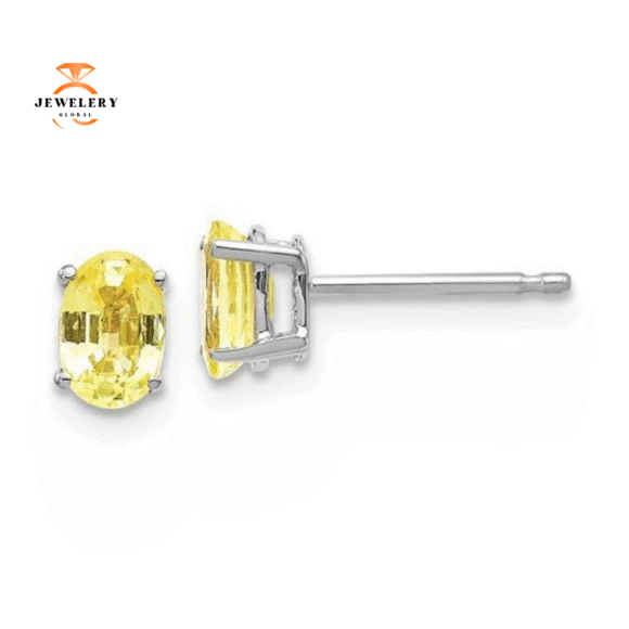14KT GOLD 1.20 CTW OVAL YELLOW SAPPHIRE STUD EARRINGS