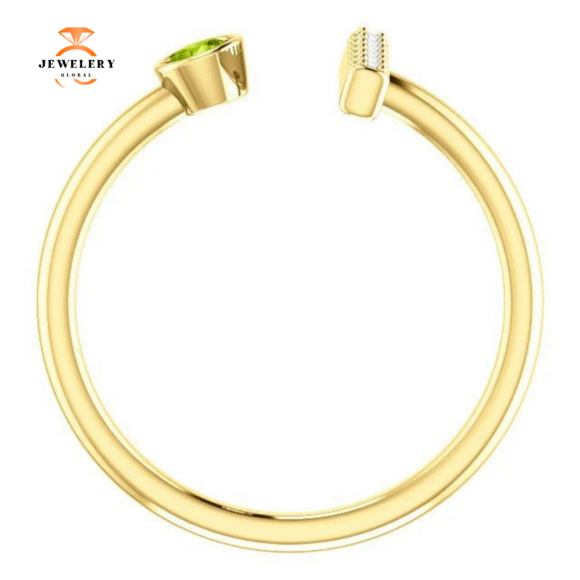 14KT GOLD .13 CT PERIDOT & .05 CTW DIAMOND BEZEL BAR RING - Image 2