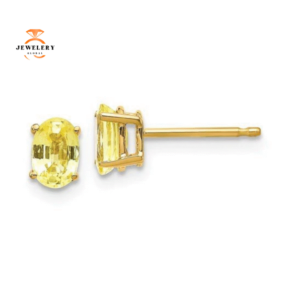 14KT GOLD 1.20 CTW OVAL YELLOW SAPPHIRE STUD EARRINGS - Image 2