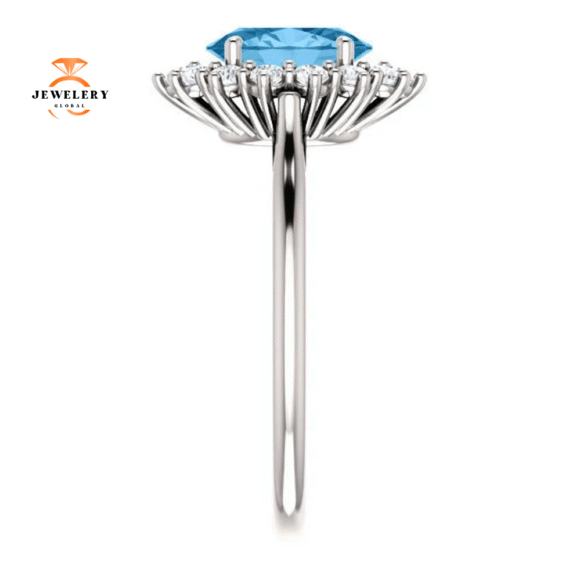 14KT GOLD 1.60 CT SWISS BLUE TOPAZ & 3/8 CTW DIAMOND OVAL HALO RING - Image 8