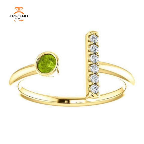 14KT GOLD .13 CT PERIDOT & .05 CTW DIAMOND BEZEL BAR RING - Image 3