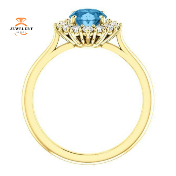 14KT GOLD 1.60 CT SWISS BLUE TOPAZ & 3/8 CTW DIAMOND OVAL HALO RING - Image 10