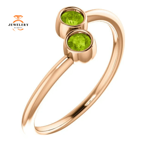 14KT GOLD 1/4 CTW ROUND PERIDOT 2 STONE RING - Image 7