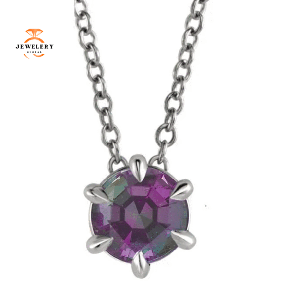 14KT GOLD GENUINE PETITE 0.29 CT ALEXANDRITE 6 PRONG SOLITAIRE NECKLACE