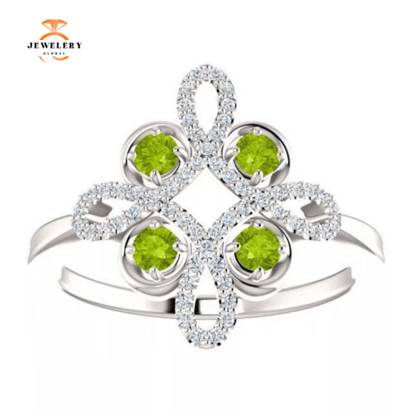 14KT GOLD .36 CTW PERIDOT & .16 CTW DIAMOND ACCENT CLOVER RING - Image 7
